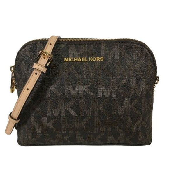 Michael Kors Cindy MK Signature Dome Crossbody Bag Brown Gold Logo 38H9CCPC3B - Picture 1 of 16